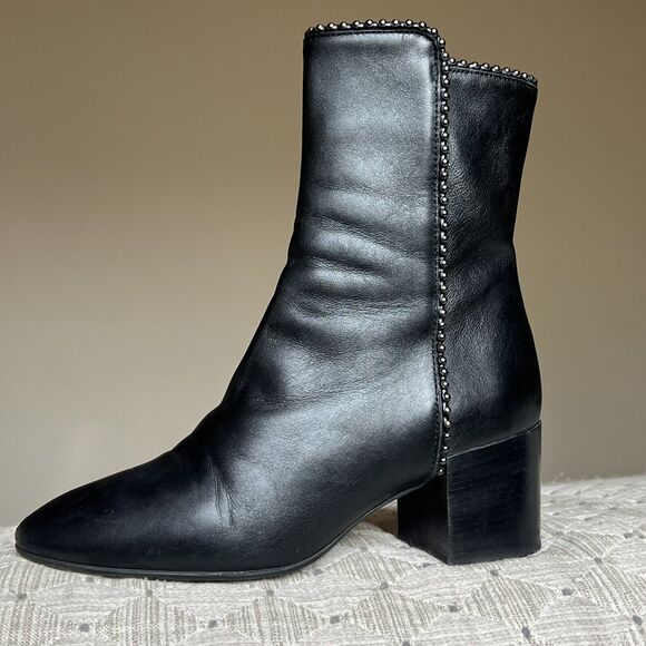Aquatalia Black Leather Block Heel Studded Ankle Boot w/ Zip Size 7 ($550 New) - Picture 2 of 16